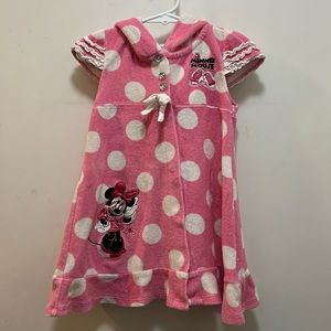 DISNEY SWIM COVER TOWEL MATERIAL W/CUTE MINNIE EAR HOOD BUTTONS UP SIZE 3